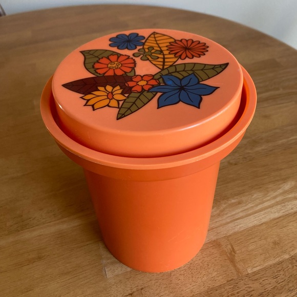3, 1970’s Rubbermaid nesting food storage canisters orange floral design - Picture 1 of 15